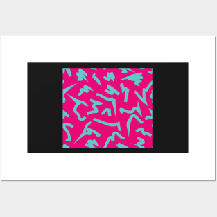 Dopamine Hot Pink and Teal Blue Bright Retro 80's Eighties Abstract Scribble Posters and Art